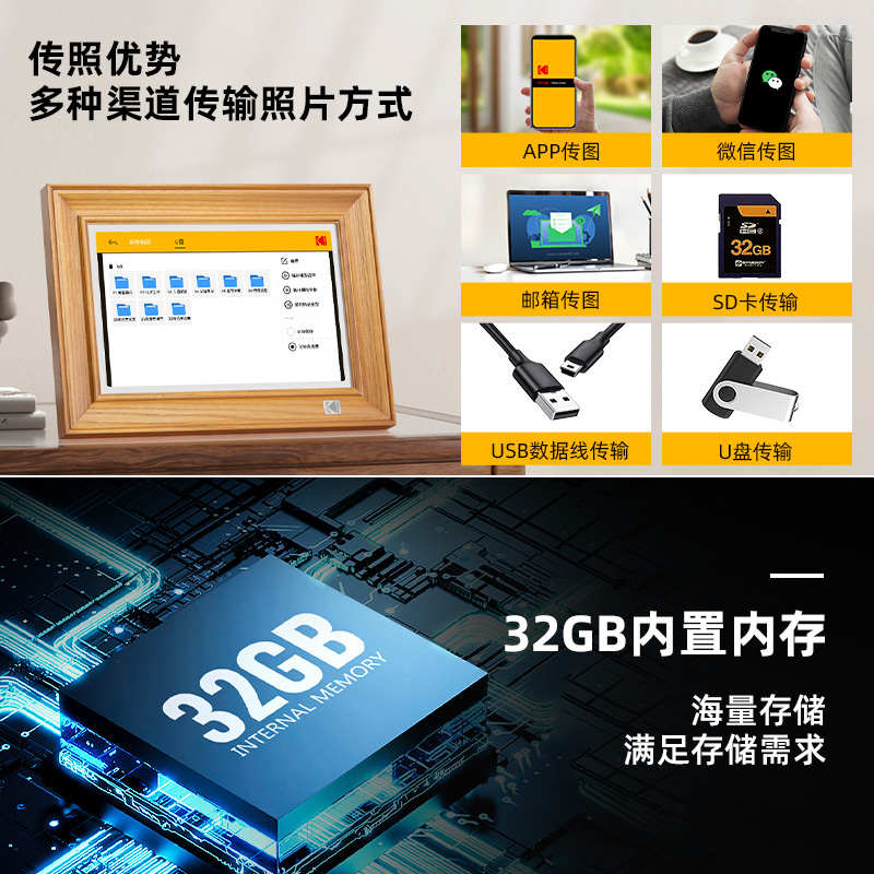 柯达KODAK实木触屏10英寸电子相册播放器高清照片数码相框图片视