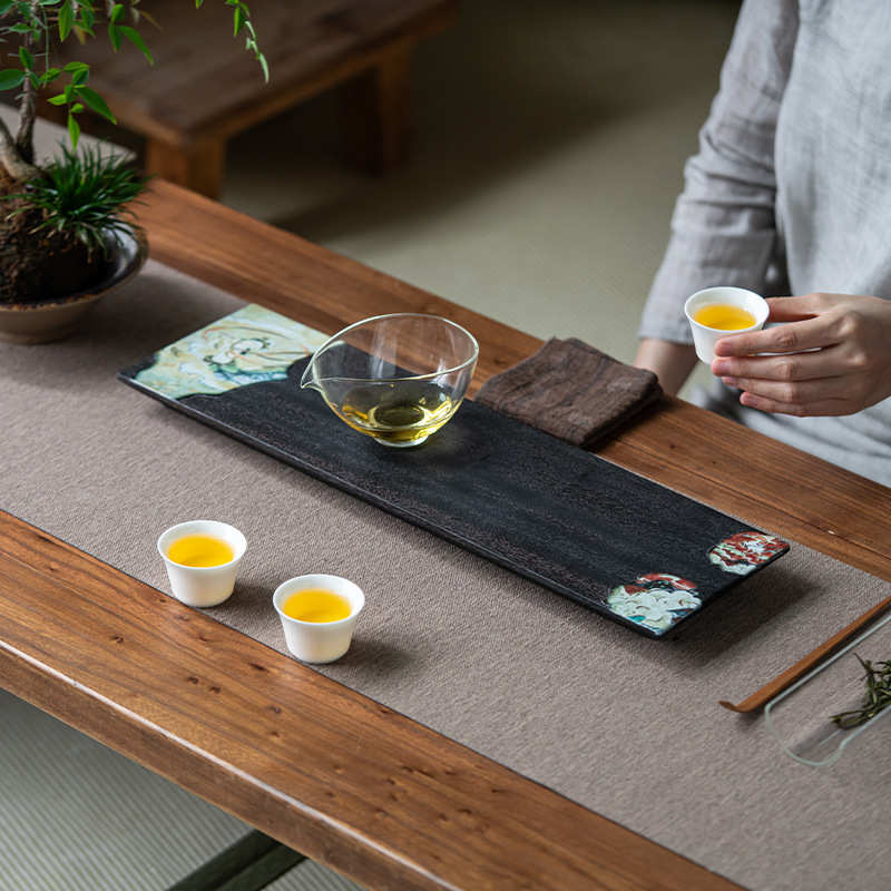日式铁艺炭化实木小茶台白蜡木干泡茶托盘手工托盘整木干泡盘壶承