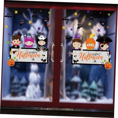Halloween decorations, witch pumpkin stickers, supermarket