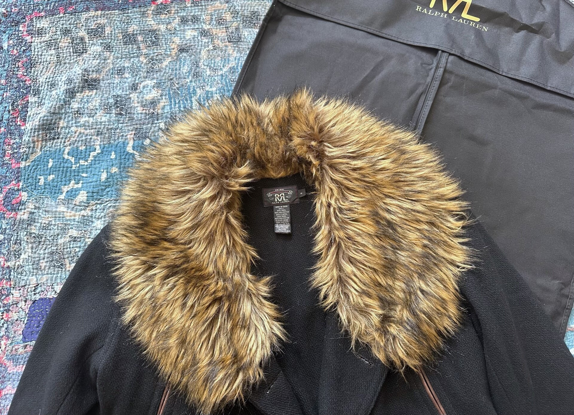 RRL Western Black Fur Collar Coat — detail