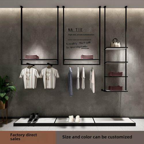 服装店展示架展示架悬挂男女服装店货架壁挂衣架悬挂婚纱衣架黑色