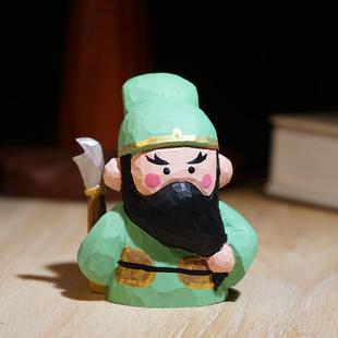 “关关难过关关过”手工木雕小摆件关公武财神关羽桌面国潮装饰品