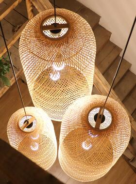 竹编长吊灯店大民宿中空墅别客厅堂餐厅楼379梯酒间禅意竹艺长吊