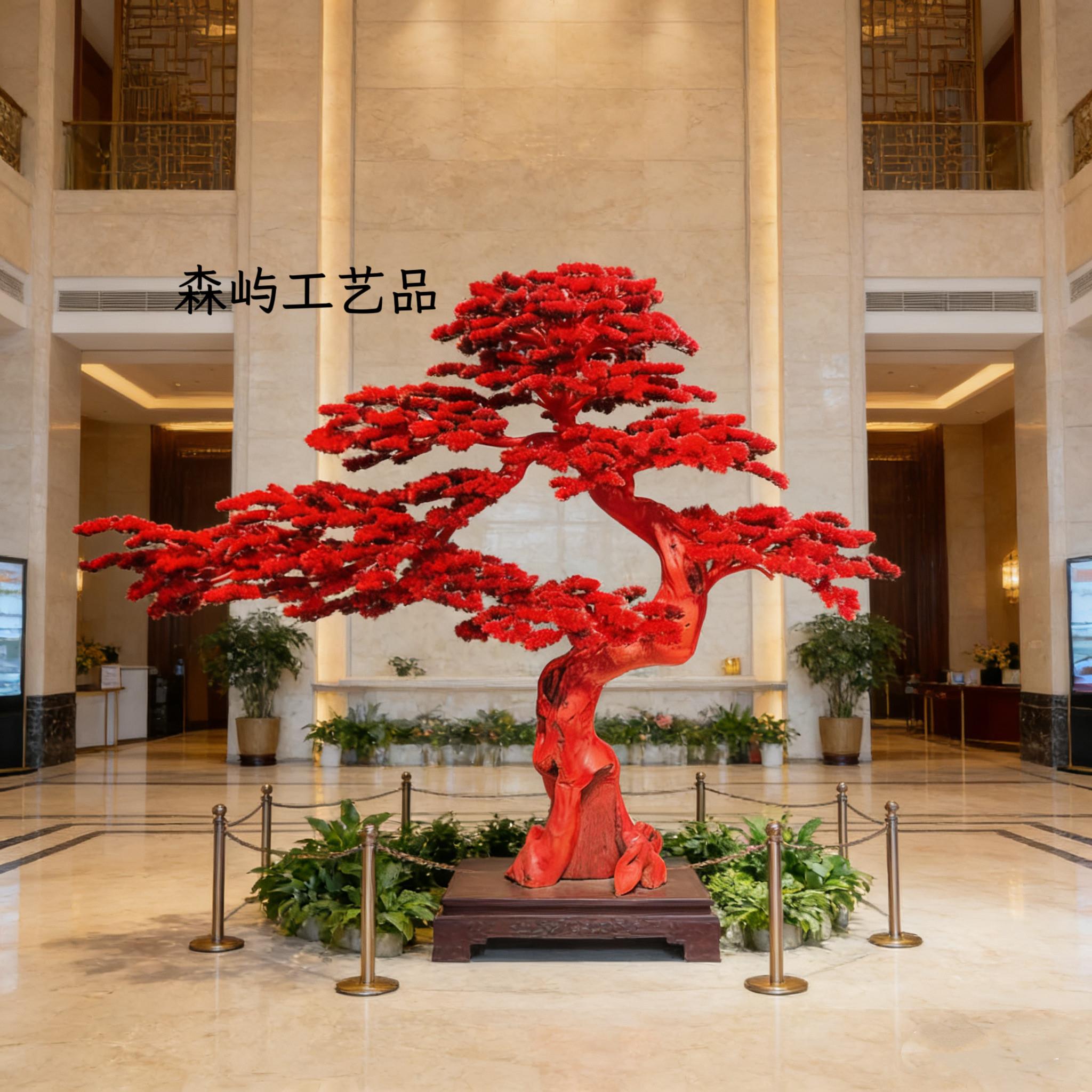 彷真迎客松室内造型树假树大型红色松树树装饰造景松树盆景摆件