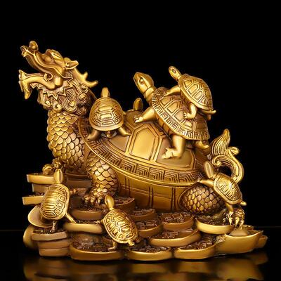 黄铜九子龙龟摆件九代母子龟金钱元宝龙头龟客厅玄关店铺桌面装饰