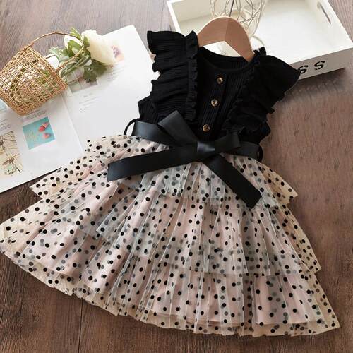 Polka-dot Summer Dress for Girls Ruffles Tulle Casual Layere