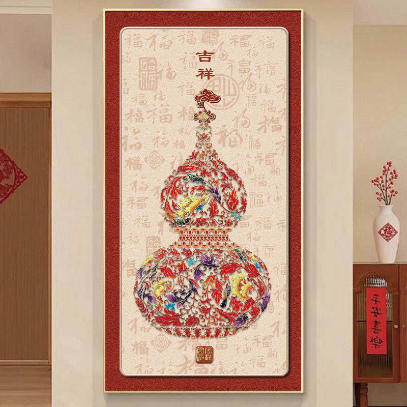 百福图玄关画福字装饰画字画红色葫芦新年喜庆挂画公室墙壁画