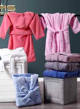 儿浴童春季浴纯棉衣儿童卡幼通纯色睡袍袍婴UJS儿中厚款浴衣