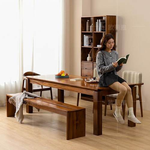 现代南美胡桃木书桌家用客厅餐桌实木长条桌书房书桌电脑桌办公桌