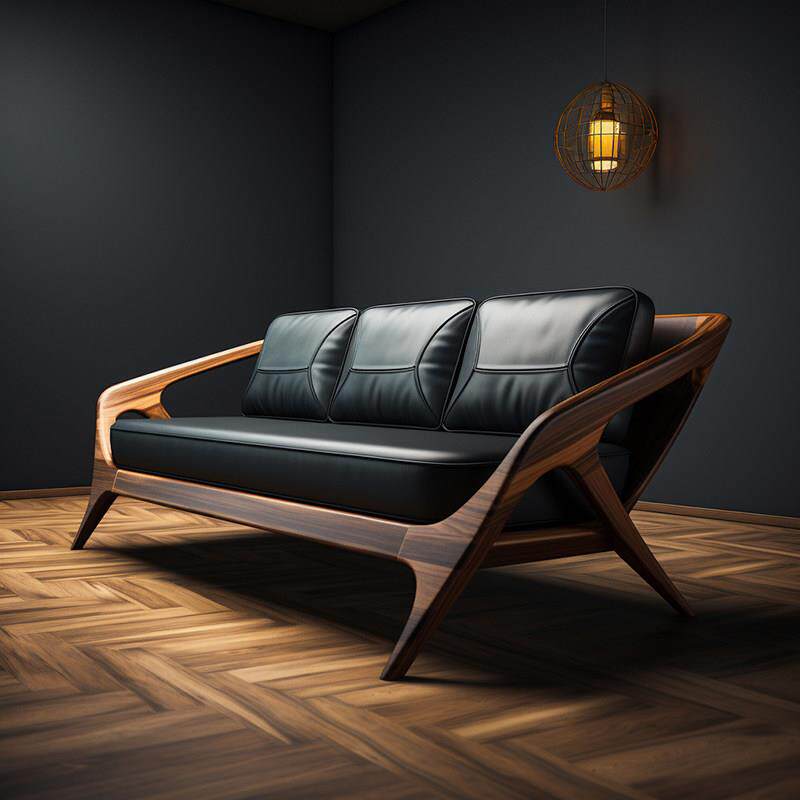 新中国风家居客厅实木沙发北美黑胡桃典雅可及豪华定制直排皮革罗