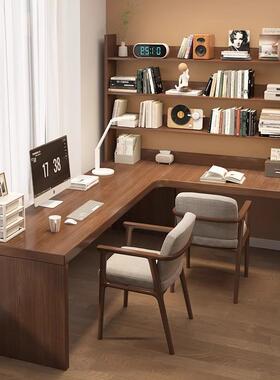 全实转木式角书桌书柜一体家用办公卧室L型拐角806台脑电桌书架组