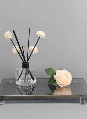 新中式烟灰色水晶饰品托盘样板房卧室111书房摆客厅餐厅桌面玄关