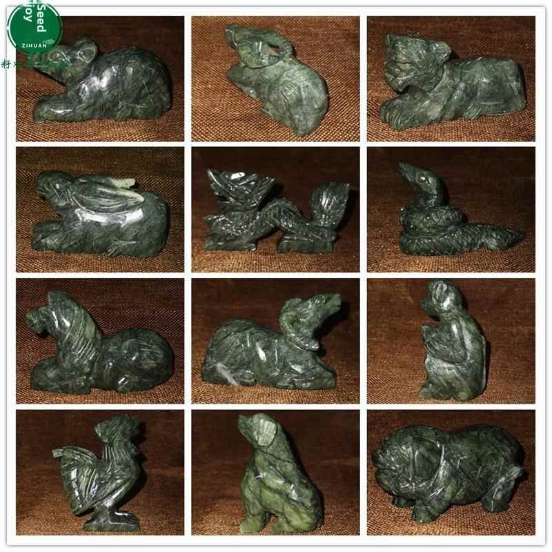 天然墨绿色南玉碧玉石12十二生肖蛇属相小动物汽车摆件全套手把件