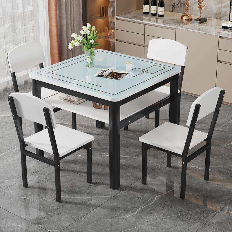 正方形钢化玻璃餐椅组合小户型家用饭桌简约方桌2025新款双层桌子