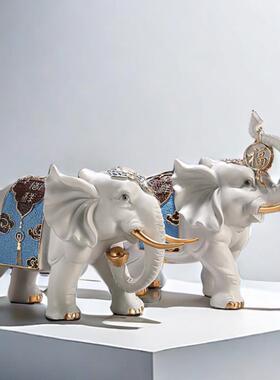 家居办公室家里艺术入门玄关高级大象招财摆件镇宅一对客厅装饰品