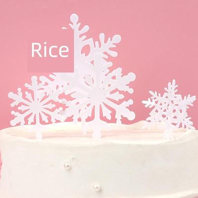烘焙蛋糕装饰雪花冰雪世界漫天雪花丝带款插牌宝宝生日甜品台布置