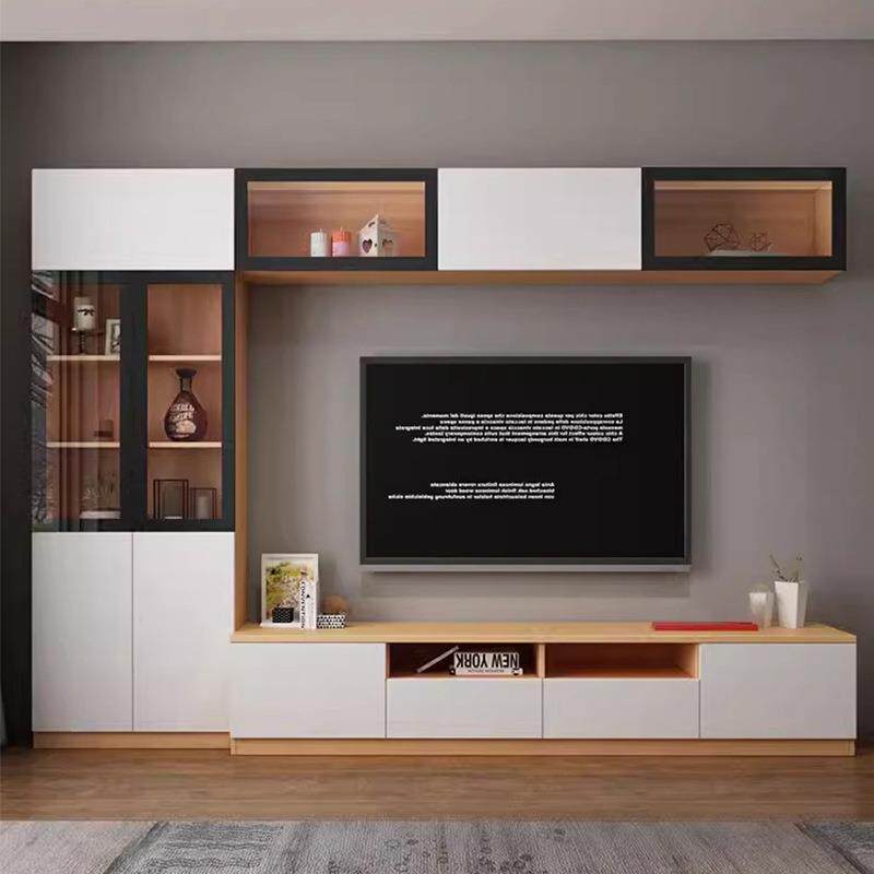 歌雷现代简约客厅轻奢电视柜书柜吊柜一体组合靠墙整体背景墙柜子