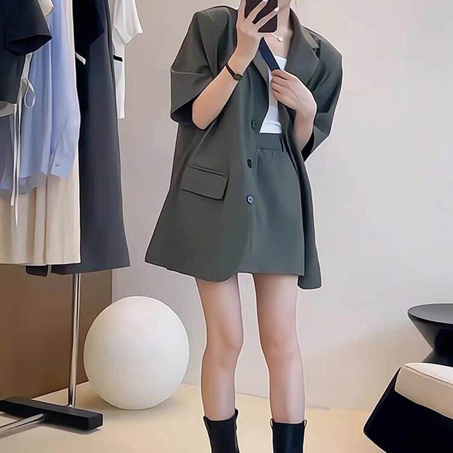 LILY MOST夏新款高级感短袖西装套装女小个子西服高腰短裙两件套