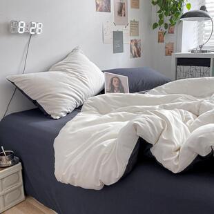 ins风床上四件套纯色床单被罩三件套夏季 床品 南通被套床笠款