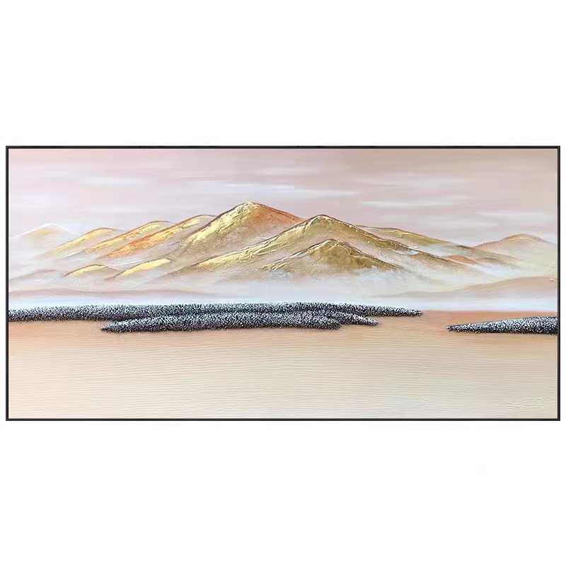 有纯靠山大型立体横幅高端简约背金山肌理装饰画油画客厅手绘挂画