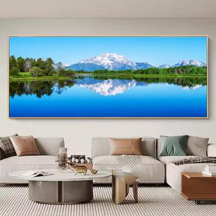 平静湖面湖面山水画青山绿水森林蓝天白云客厅办公室背景墙装饰画