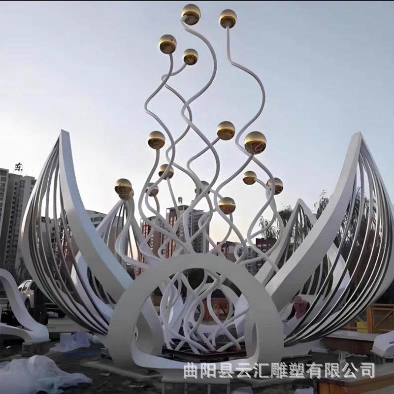 不锈钢镜面白钢莲花荷花雕塑 户外景观雕塑 城市广场雕塑工程厂家