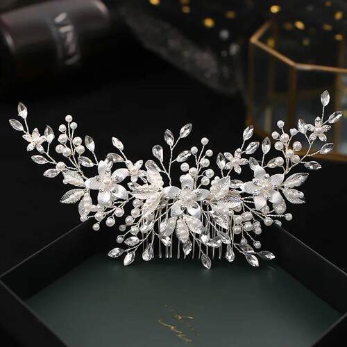 Silver Color Flower Hair Comb Clip Girls Handmade Alloy Pear