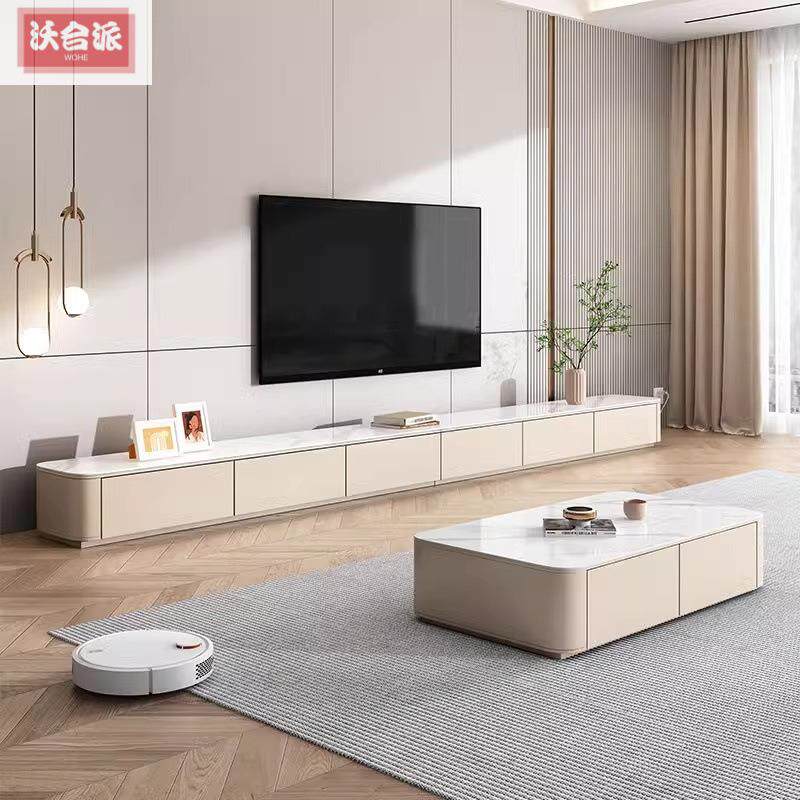 2026年新款轻奢高级感现代极简实木岩板落地电视柜客厅家用落地柜