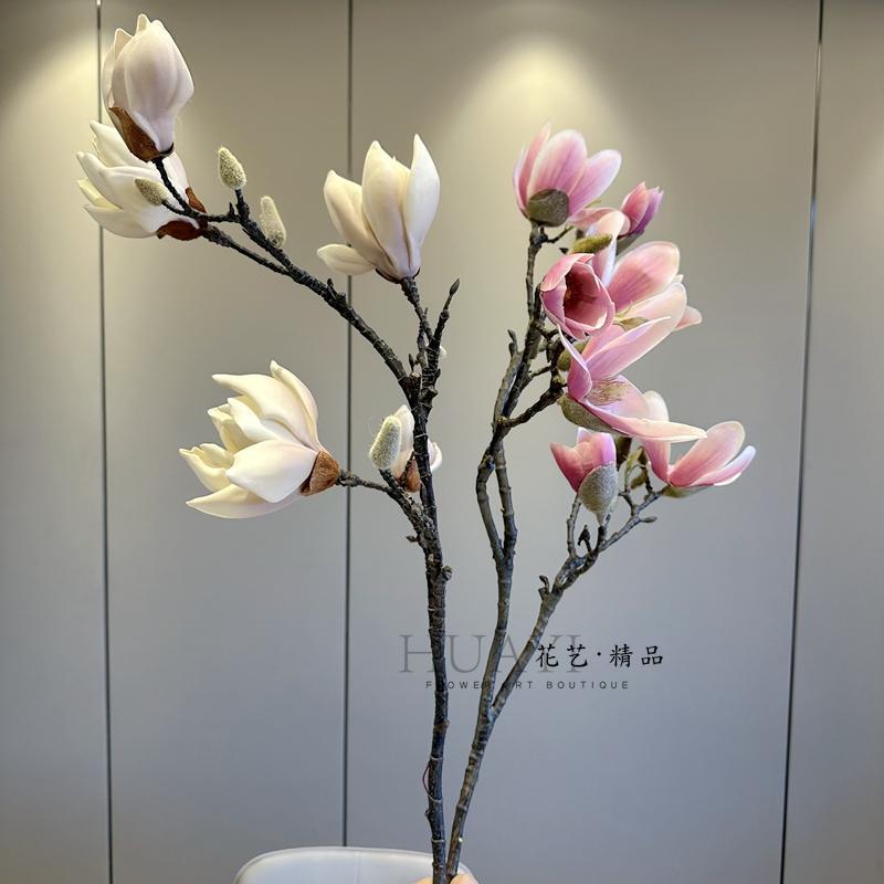 手感保湿玉兰花玉兰花假花客厅落地装饰瓶插中式花艺单枝摆件