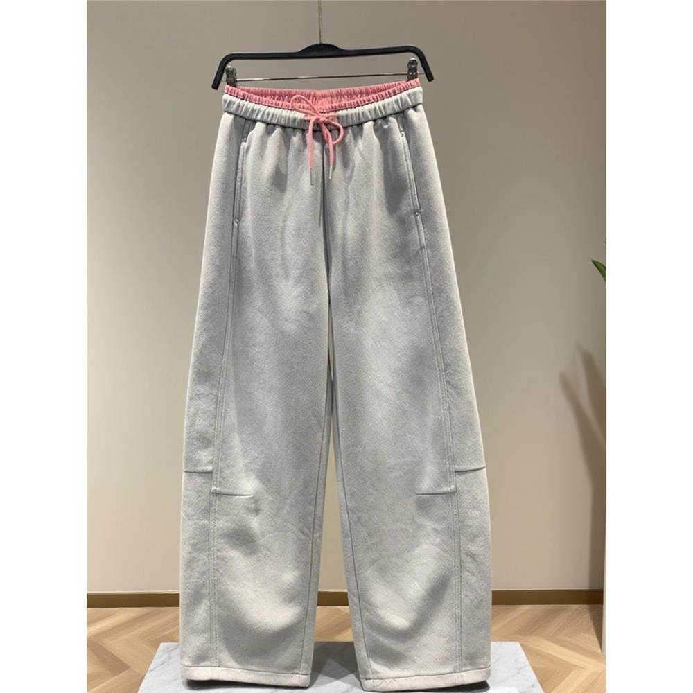 香港灰色运动卫裤女款秋季2025新款宽松拖地哈伦裤休闲阔腿裤