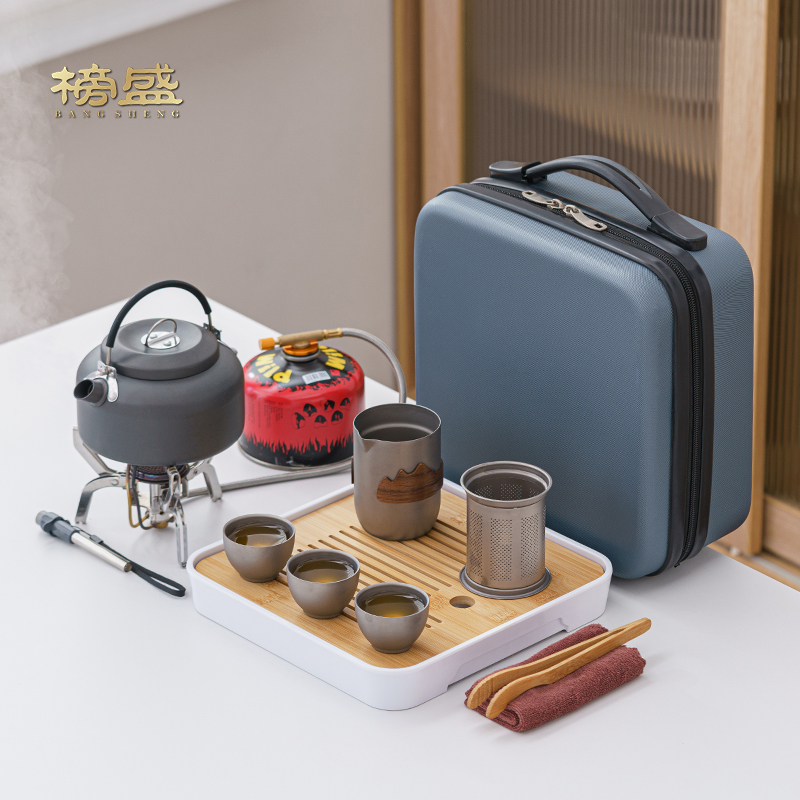 纯钛户外旅行茶具套装便携式收纳高档露营喝茶装备带烧水壶泡茶壶
