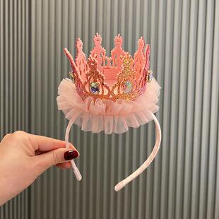 生日帽子女童公主宝宝生日帽高级感儿童款生日发箍仙女头纱派对用