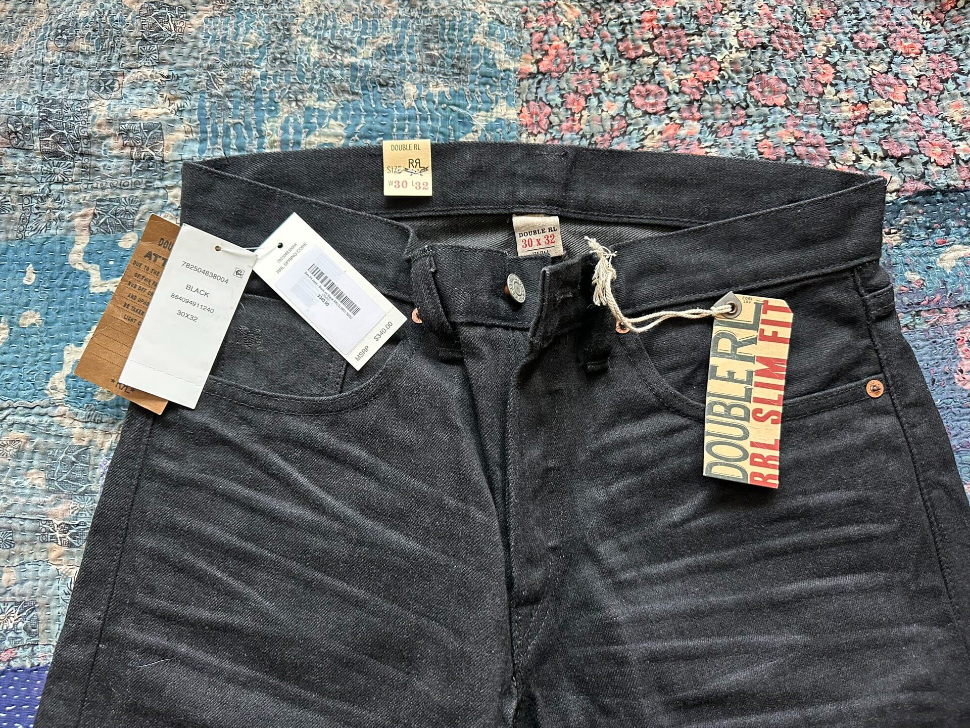 RRL Distressed Black Beckham Jeans — label