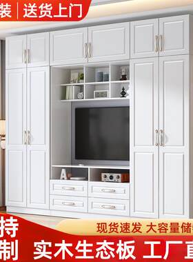 电视柜衣柜一体组合小户型多功能储物柜客厅背景柜实木电视墙壁柜