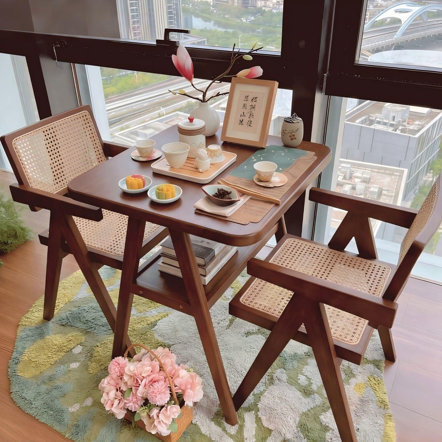 茶桌阳台小型实木茶几新款三件套新中式喝茶桌子简约多用桌椅组合