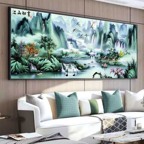 江山如画十字绣2024新款客厅线绣大幅风景山水画手工自己刺绣满绣