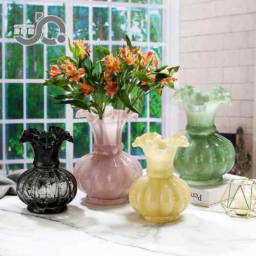 玻璃花瓶中古芬顿琉璃绿色创意室内桌面水养插花客厅装饰花器摆件