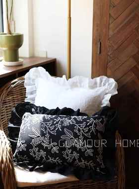 双重工刺绣花边枕靠枕腰枕沙发客厅抱凳子椅子法复式QVS古荷叶边