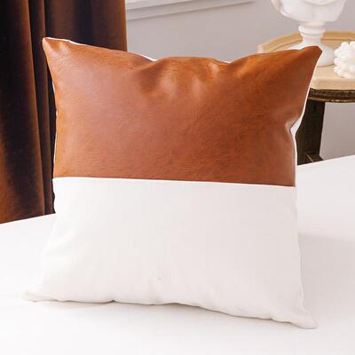 新款布北欧简约拼皮帆抱枕套搭客百沙发靠垫床上靠厅枕民宿样板间