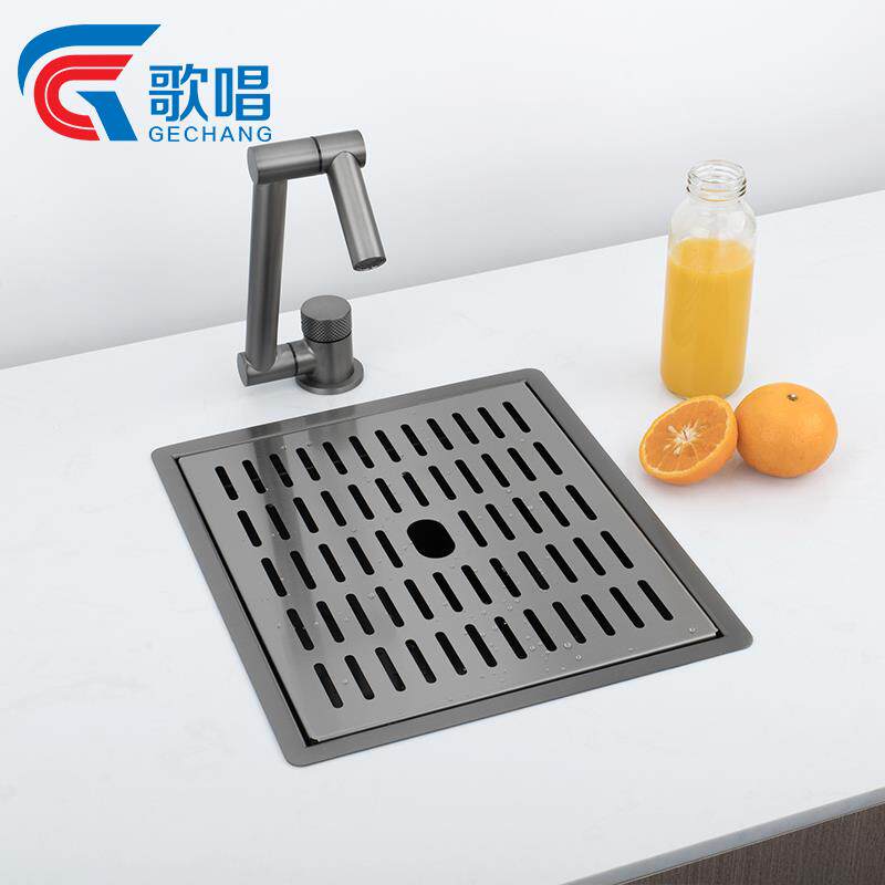 歌唱吧台水槽纳米黑中岛台迷你小单槽带盖水池不锈钢台中盆台下盆