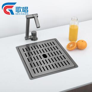歌唱吧台水槽纳米黑中岛台迷你小单槽带盖水池不锈钢台中盆台下盆