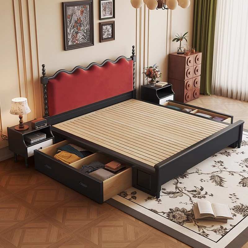 法式复古软包床1.8米现代简约床1.5米美式实木床软靠轻奢主卧大床