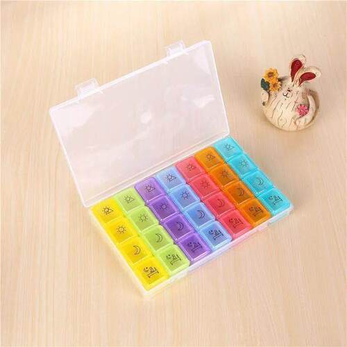 1PCS 4 Row 28 Squares Pillbox Storage Box for Pills Portable
