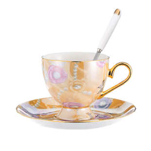 轻奢骨瓷欧式 咖啡杯碟套装 英式 陶瓷高脚下午茶杯具豹纹杯碟勺套装