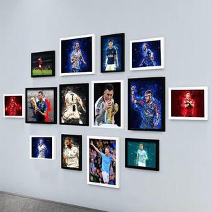 足球明星体彩店装饰挂画梅西C罗内马尔队徽背景墙