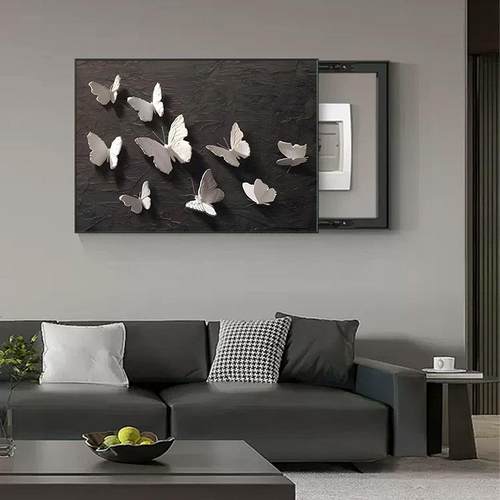 铝合金电表箱装饰画黑白新款蝴蝶配电箱盖板遮挡画电箱盒客厅挂画