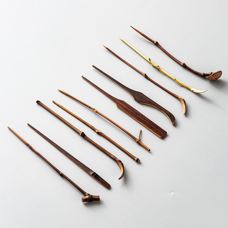 竹制铜制茶勺功夫茶具配件茶匙茶则茶叶勺复古祥云茶匙茶道君子