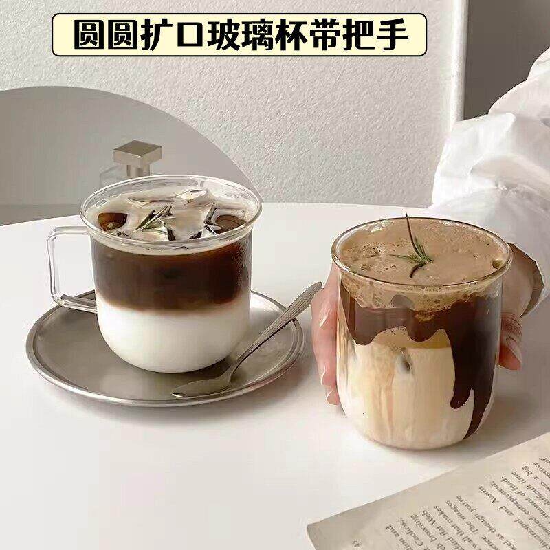 带把手玻璃咖啡杯家用女简约透明耐高温喝水杯冰美式牛奶拿铁杯子