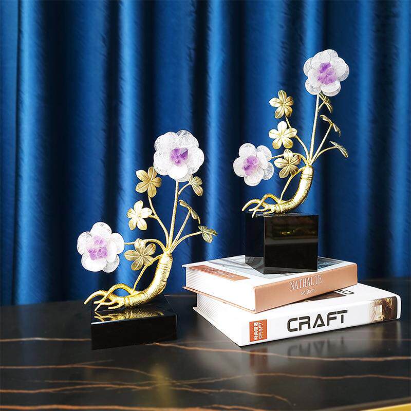 现代轻奢紫水晶花人参摆件客厅电视柜卧室书房办公室软装装饰品