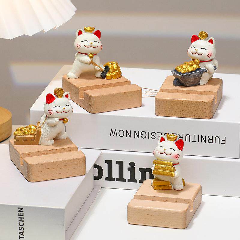 小猫躺赢招财猫摆件可爱猫咪手机支架桌面装饰品解压礼物家居摆件